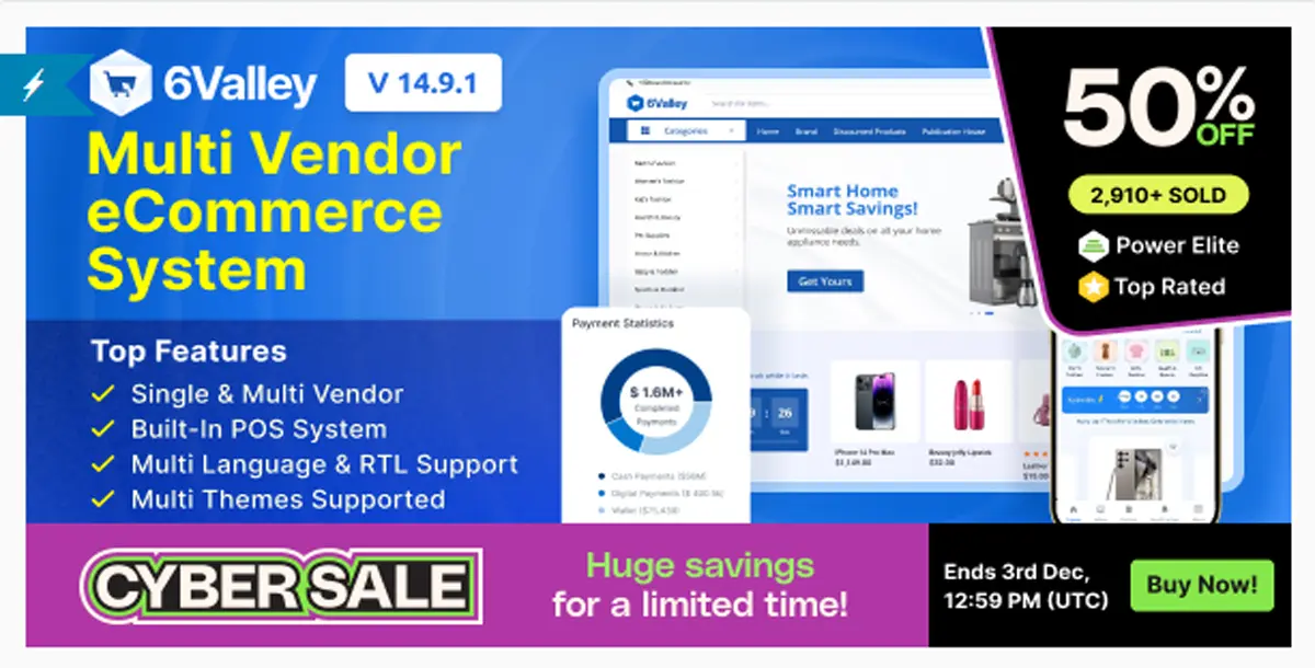 6valley Multi-Vendor E-commerce - Complete eCommerce Mobile App, Web and Admin Panel Version 14.9.1