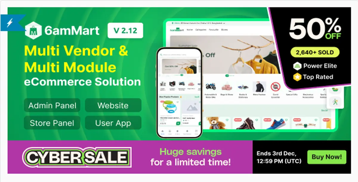 6amMart - Multivendor eCommerce delivery app with Admin & Website v2.12