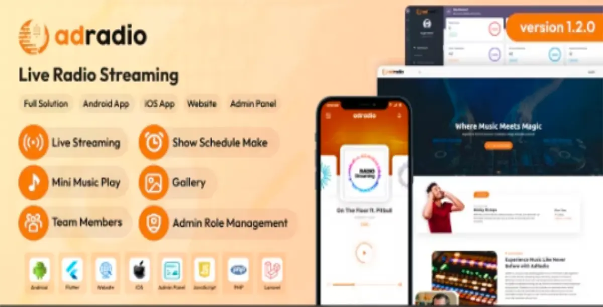 AdRadio - Live Radio Streaming Website and Apps with Admin Panel v1.2