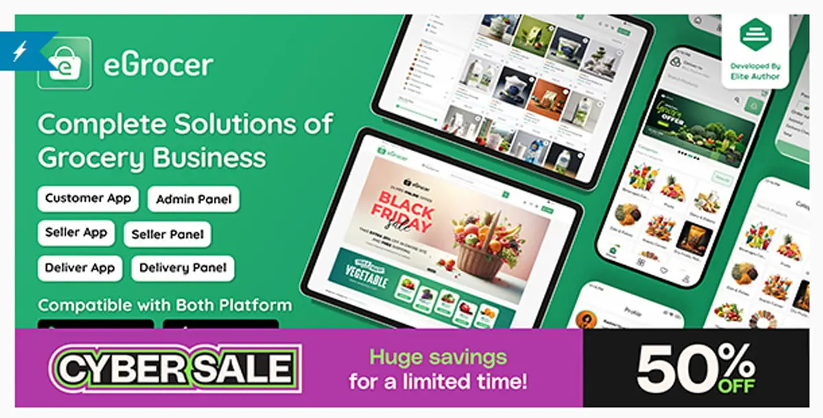 eGrocer - Online Multi Vendor eCommerce Marketplace Flutter Full App with Admin Panel v2.0.5
