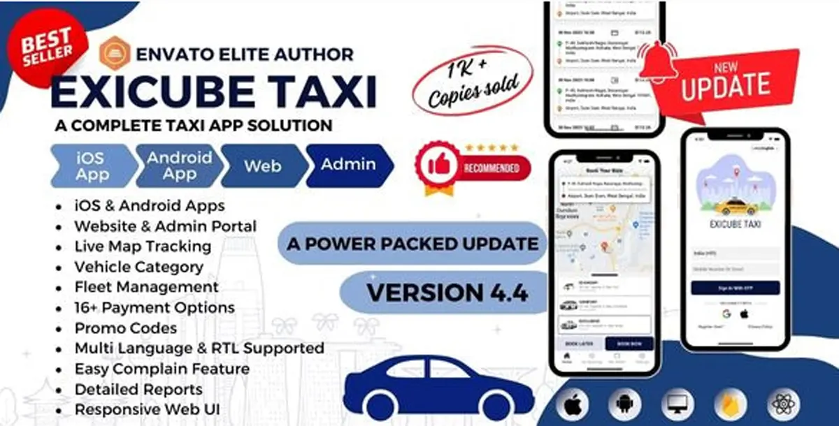 Exicube Taxi Android & iOS App v4.4.0